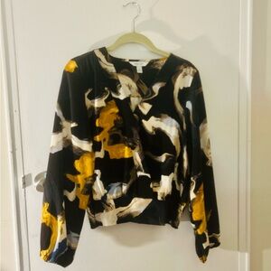 Nine West Black and White Graphic Long Sleeve Blouse